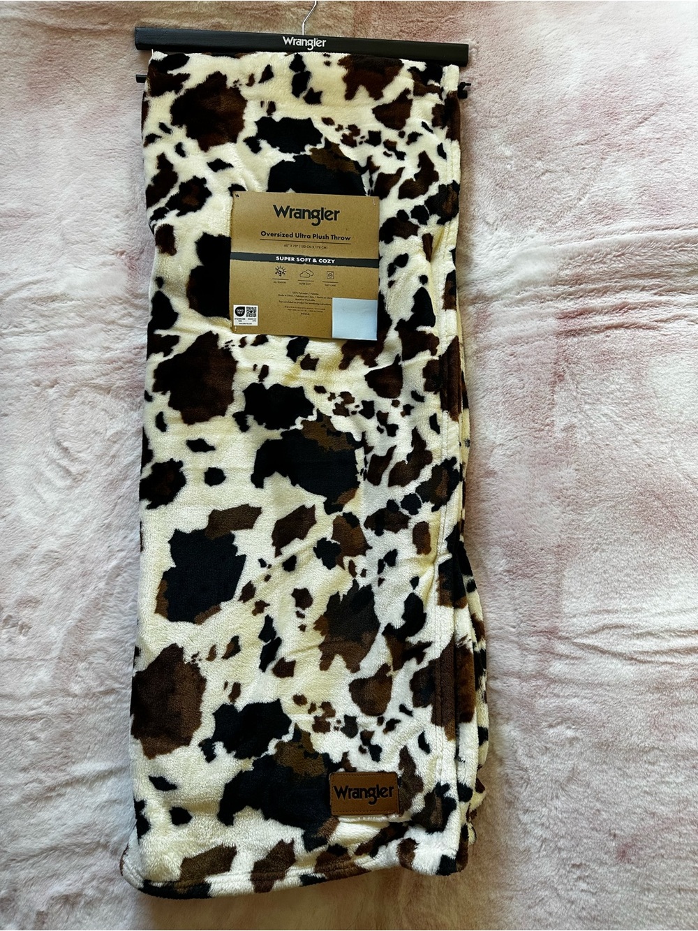 Cow Print Plush Throw Blanket - Wrangler NWT